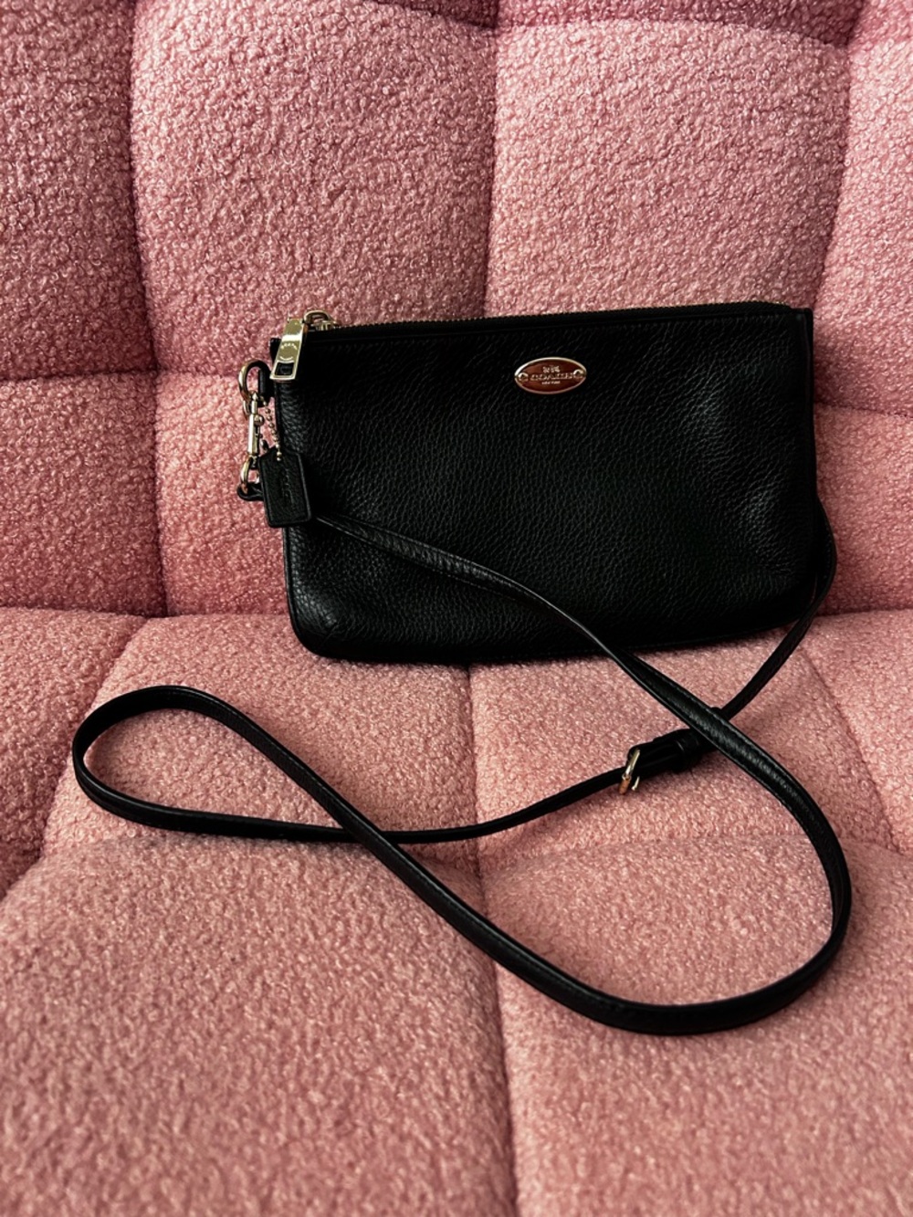 Coach Black Pebbled Leather Crossbody with Gold-Tone Accents